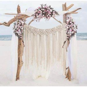 Ivory Macrame Wall Art Large Handmade Woven 39x45 inches Wedding Home Boho Decor